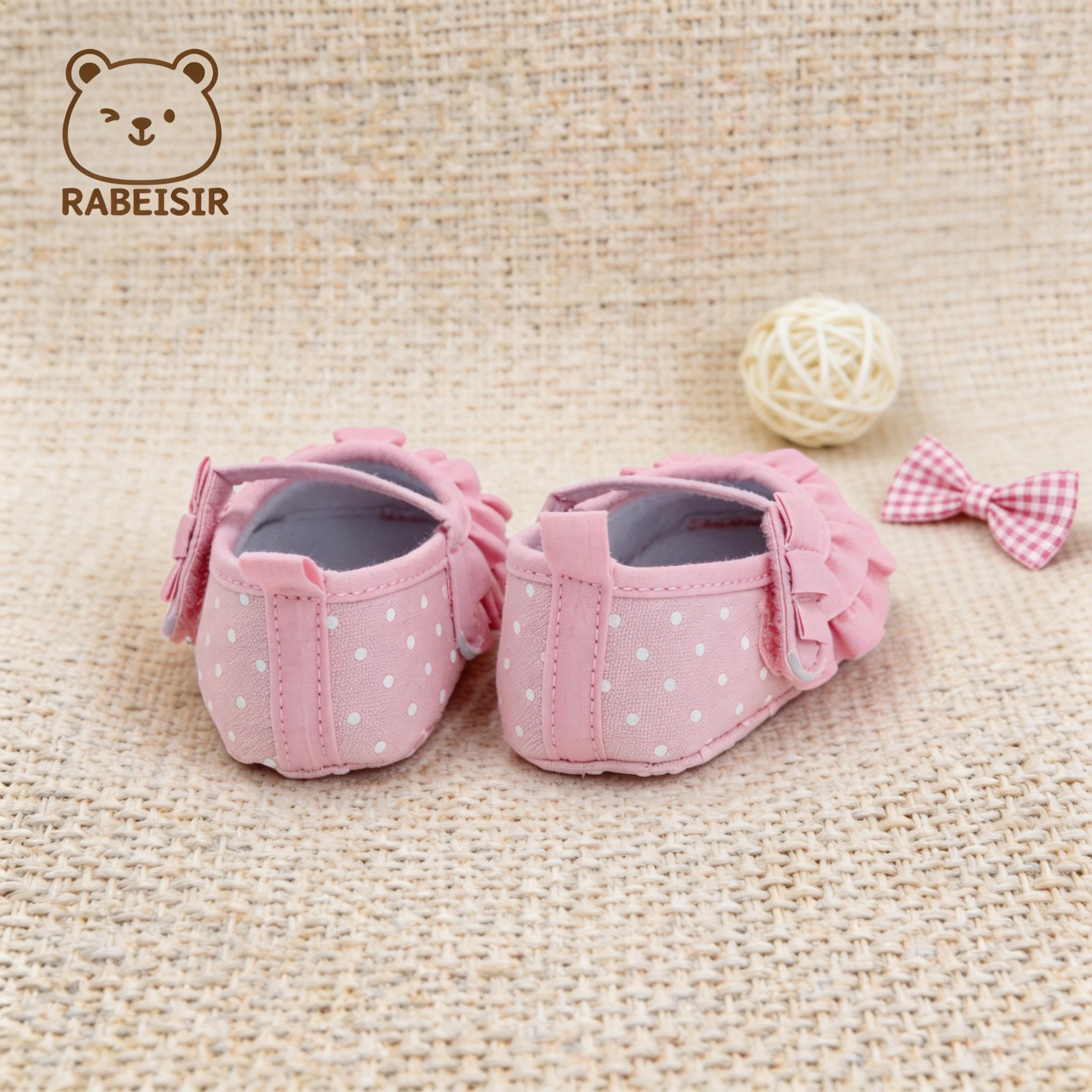 0-18 Months Baby Girl Mary Jane Shoes, Pink Polka Dot Ruffle Trim, Velcro Soft Sole Baby Walking Shoes