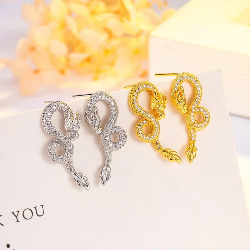 New Year Chinese Zodiac Dragon Zircon Earrings Female Fashion Personality Dragon China-Chic Style Earring 925 Silver Jewelry