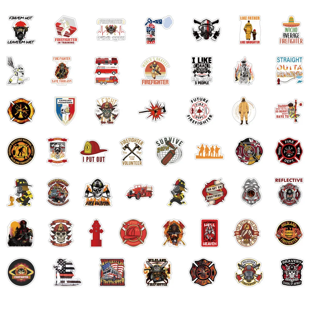 10/30/50pcs Cool Firefighter Cartoon Stickers Fire Hero Waterproof Graffiti Sticker Kid Toy DIY Notebook Laptop Phone PVC Decals