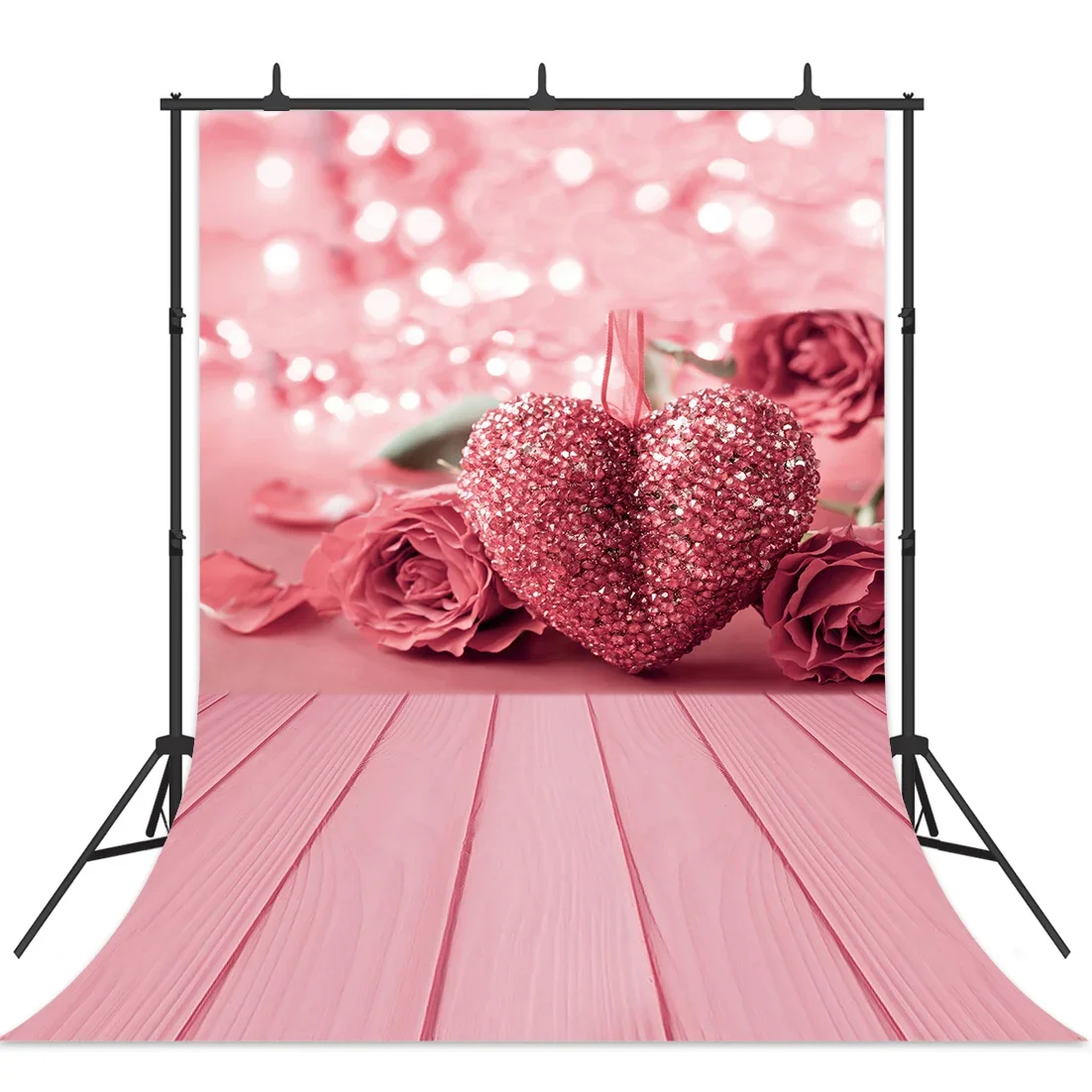 Flowers Wall Wooden Floor Photography Backdrops Red Heart Green Leaves Photo Background for Children Baby Dolls Photozone Studio