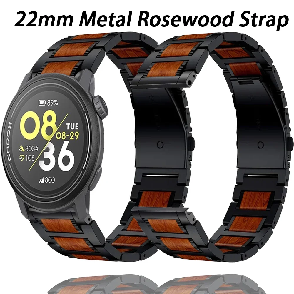 22mm Metal+Rosewood Strap for COROS APEX 4 42mm/2 Pro/4 Bracelet Wrisrband for CMF Watch 3 Pro For Suunto Ocean/Run/Verical 2