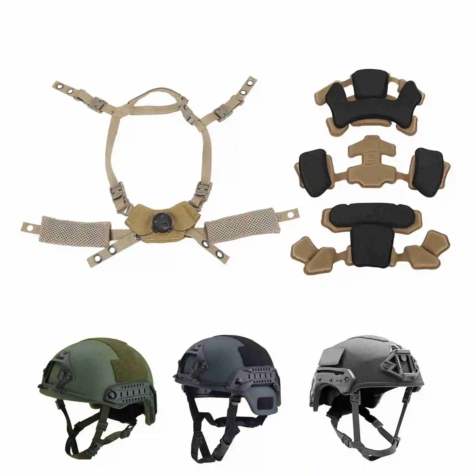 ZK30 Helmet Dial Suspension System Chin Strap Helmet Padding Kit for Fast for MICH for Wendy Helmet Mud Spongeand Suspension