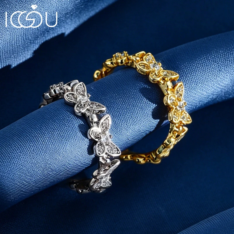 IOGOU D-Color Moissanite Butterfly Shaped Ring Adjustable US5~9 Open Ring Lab-Created Diamond for Women GRA Jewelry Ring Gifts