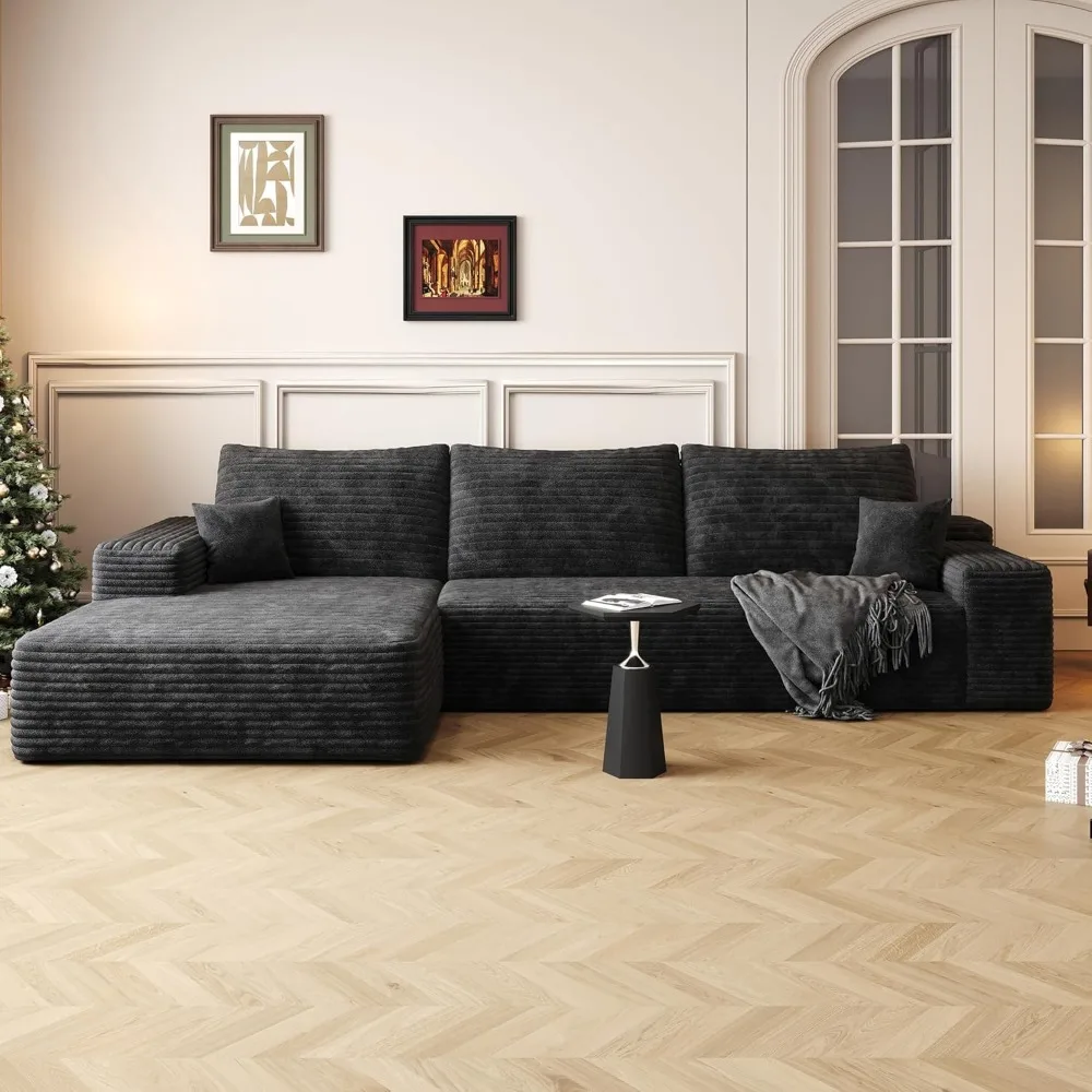 

Oversized 2-Piece Left Facing Cloud Sectional Sofa Fluffy Corduroy Upholstered Corner Couch with Chaise Daybed, L-Shape Floor So