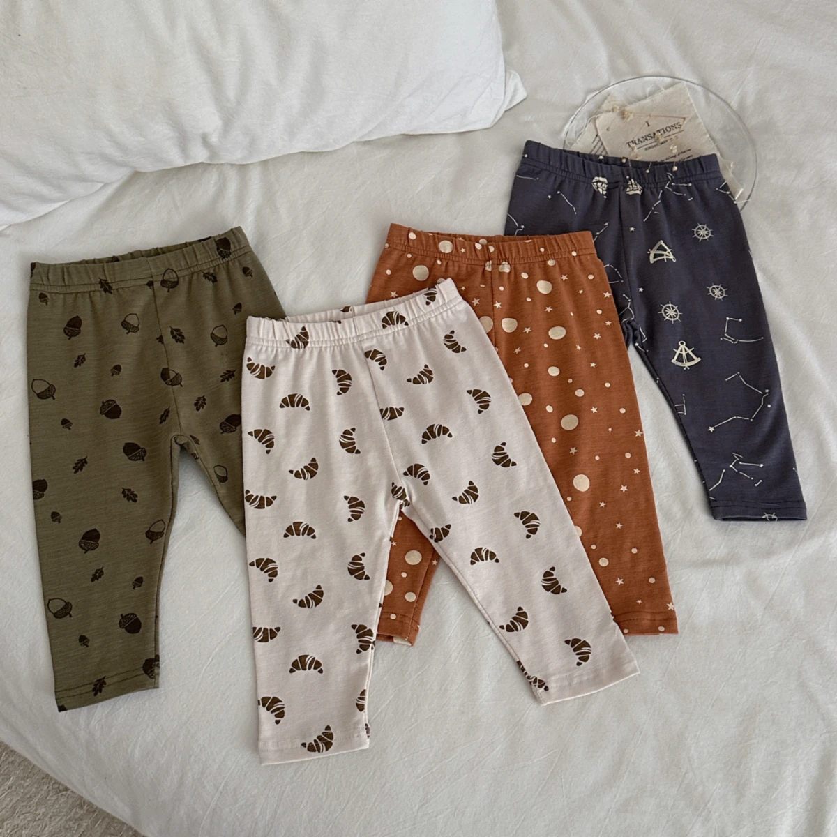 Baby Newborn Items 4‑Pack Korean Print Leggings Set, Multi‑Color Fun Pattern Elastic Infant High Stretch Trousers