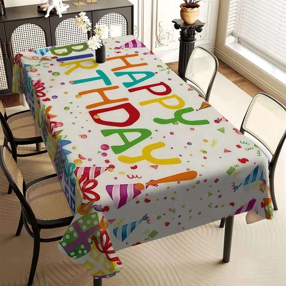 Jit1pc Happy Birthday Patterned Long Rectangular Tablecloth for Dining Tables, Coffee Tables, And Festive Party Decorations