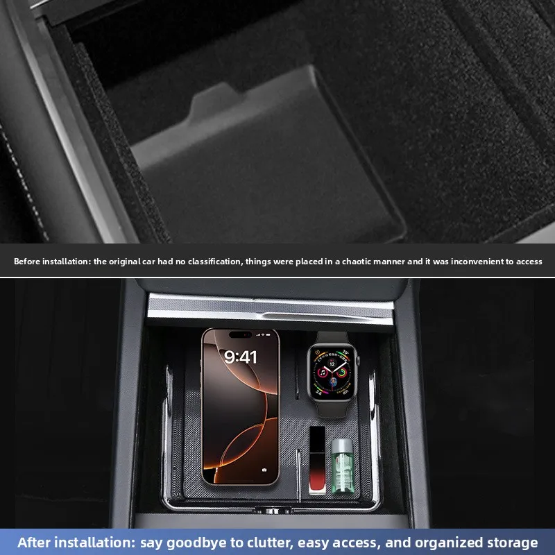 Center Console Organizer for Tesla Model 3 Highland & Model Y Juniper  Armrest Storage Box with Sliding Drawer 2Pcs Interior