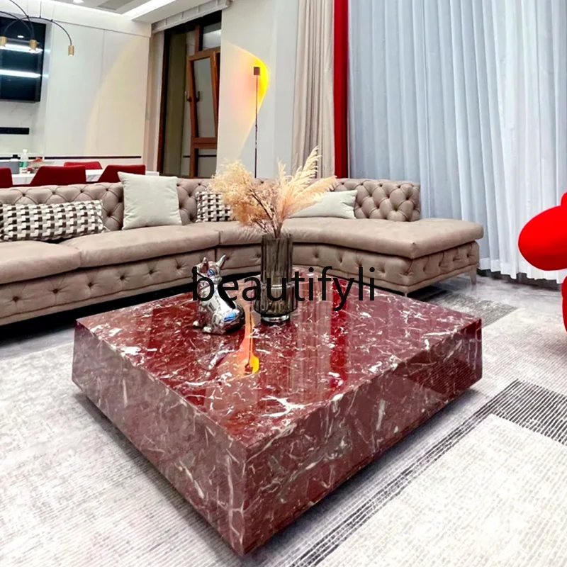 

Квадратный журнальный столик из натурального мрамора, итальянский светлый роскошный французский фиолетовый чайный столик