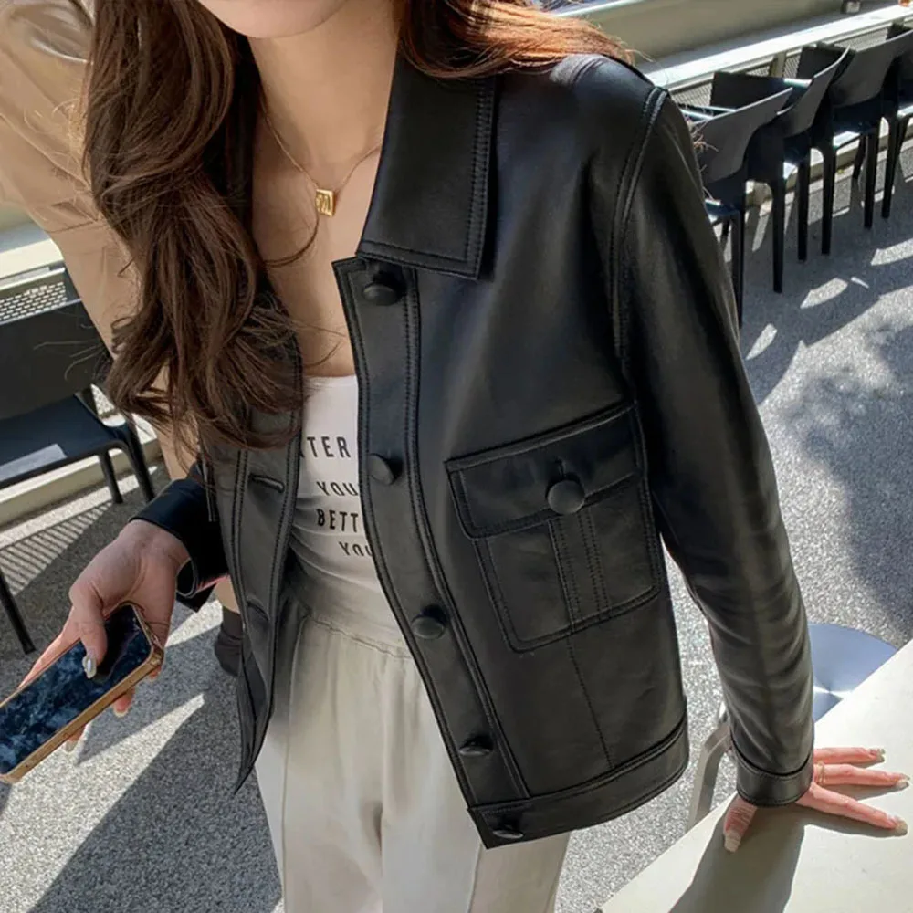 2023 Autumn Fashion PU Leather Jacket Women Casual Punk Loose Short Faux Leather Jackets Cool Lapel Motorcycle Female Streetwear