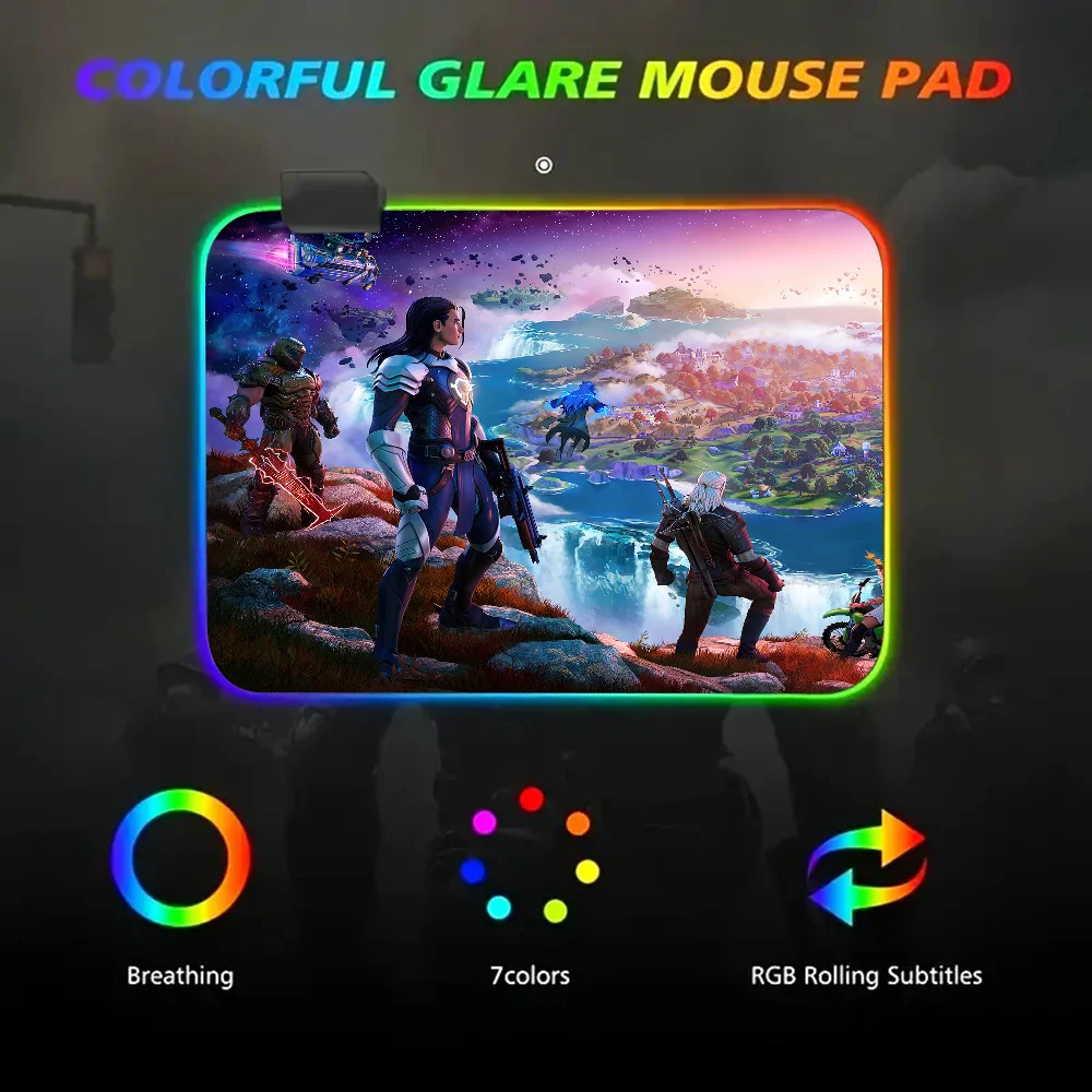 B-Battles R-Royales F-Fortnites Mousepad RGB Small Size Gaming Mouse Pad With LED Light Desk Mat Super Smooth Non-slip Rubber B