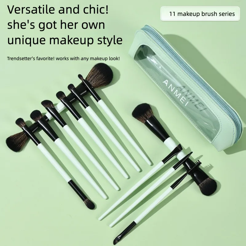 Make-upborstelset 11-delig met foundationborstel en contourborstel voor Blush Blending Eyeshadow Concealer