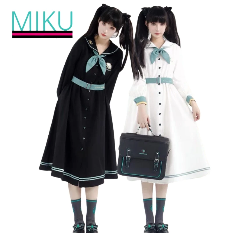 Anime Hatsune Miku Jk Dress Cartoon Cute Women's Fashion Bow Embroidered Long Sleeve Dress Suit Kawaii Princess Sweet Skirt