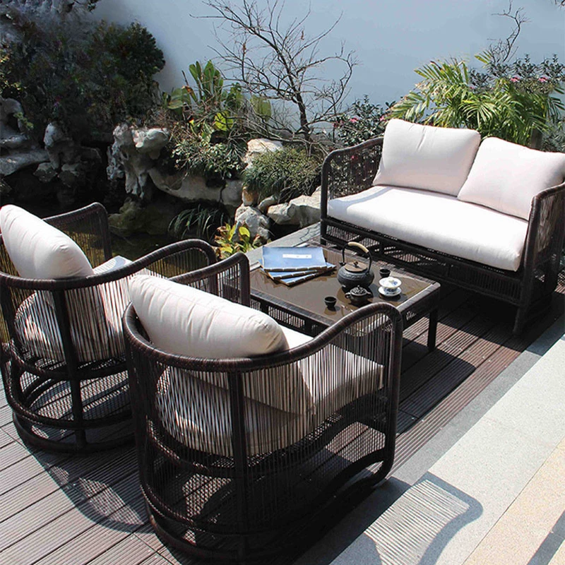 Outdoor rattan sofa combination courtyard terrace garden open-air hotel B & B waterproof and sunscreen outdoor sofa