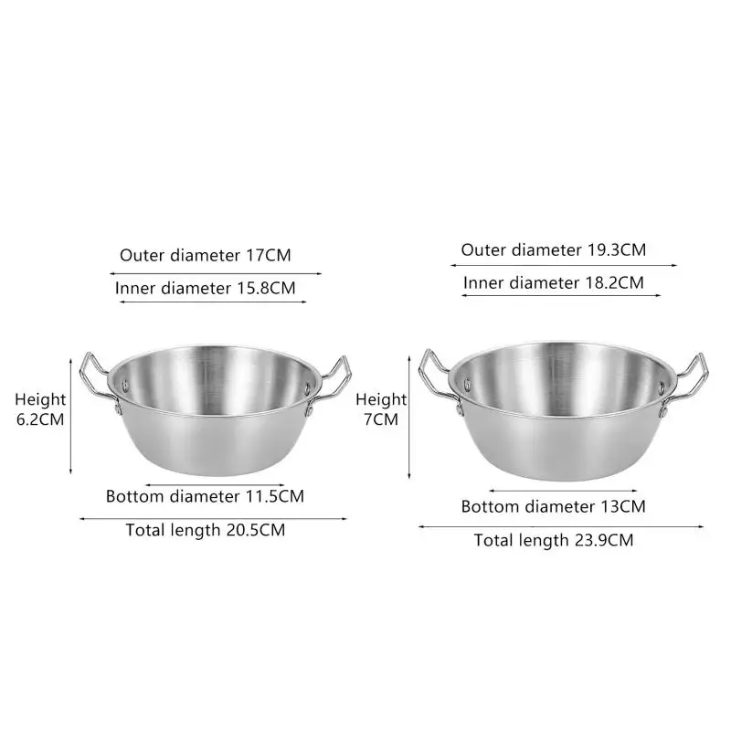 201 Stainless Steel Salad Bowl Melting Boiling Pot Instant Noodle Bowl Korean Rice Wine Bowl With Double-ear Handle Snack Basket