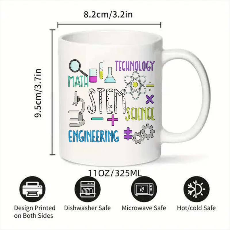 STEM Science Math Technology Engineering Colorful Print Ceramic Coffee Mug 11oz 350ml Personalized Custom Cute Aesthetic Microwa