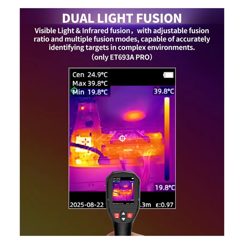 DT42-TOOLTOP ET693PRO Dual-Light Handheld Thermal Imager Portable Thermal Imaging Camera -20℃-+550℃ Car & Circuit Repair Tool