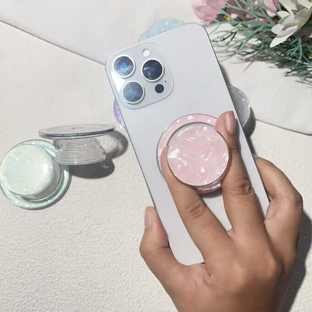 Luxury Glitter Colorful Round Design Magsafe Magnetic Grip Tok Griptok Phone Stand Holder for iPhone 17 16 Smart Tok Bracket