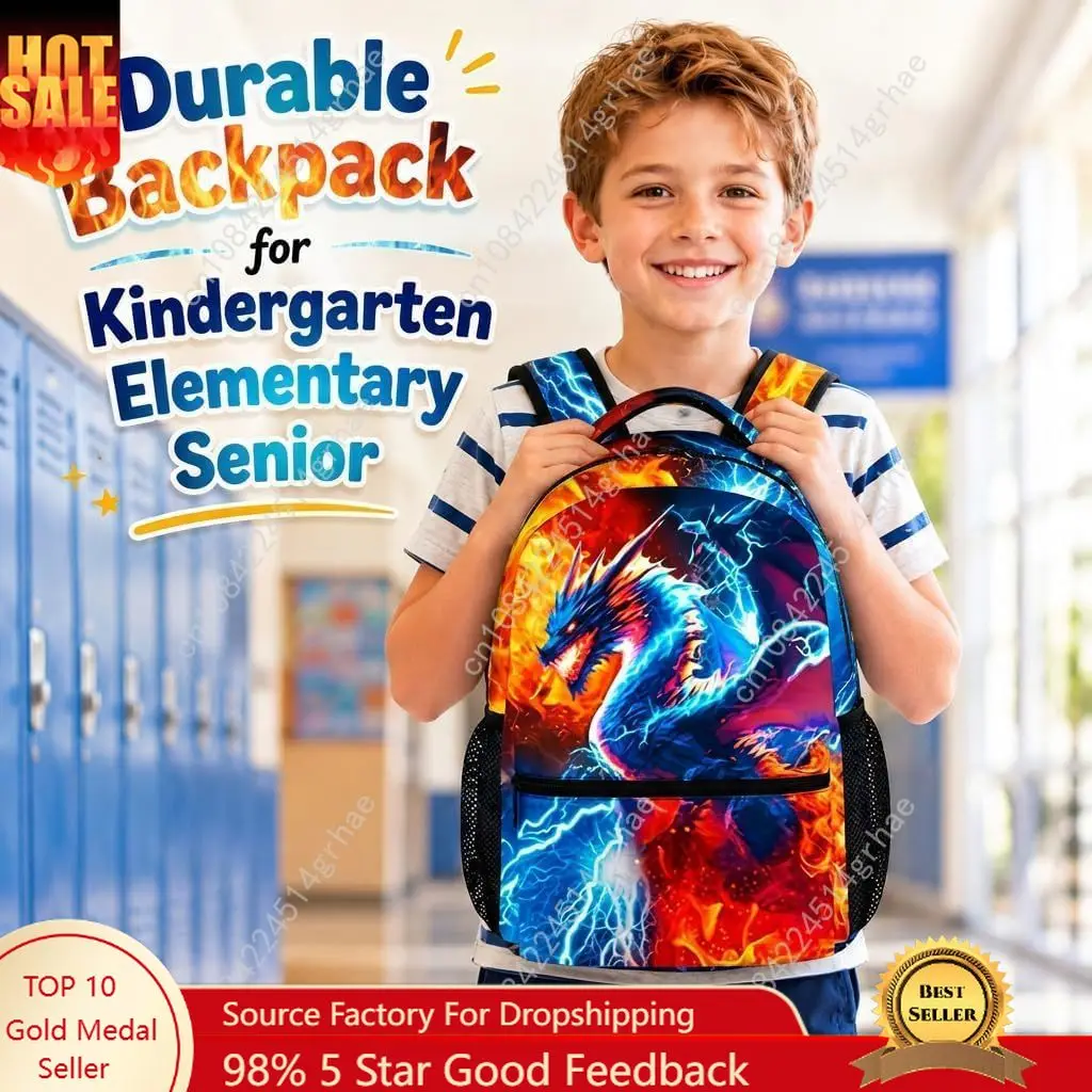 Boys Dragon Backpack - School Backpacks for Kids Teens Kindergarten Primary Middle Senior - 17 Inch Cool Lightweight Bookbag for