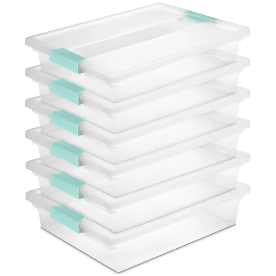 

6Pack Clip Box, Stackable Clear Plastic Bins with Latching Lids, Large Writing, Arts or Crafts Supplies Storage Containers for H