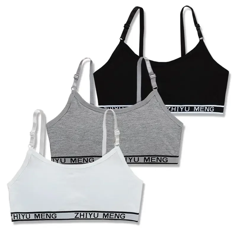 3Pc/Lot Girls Sports Bra Puberty Underwear Wireless Teenager Sport Bra Cotton Crop Top 8-14Years