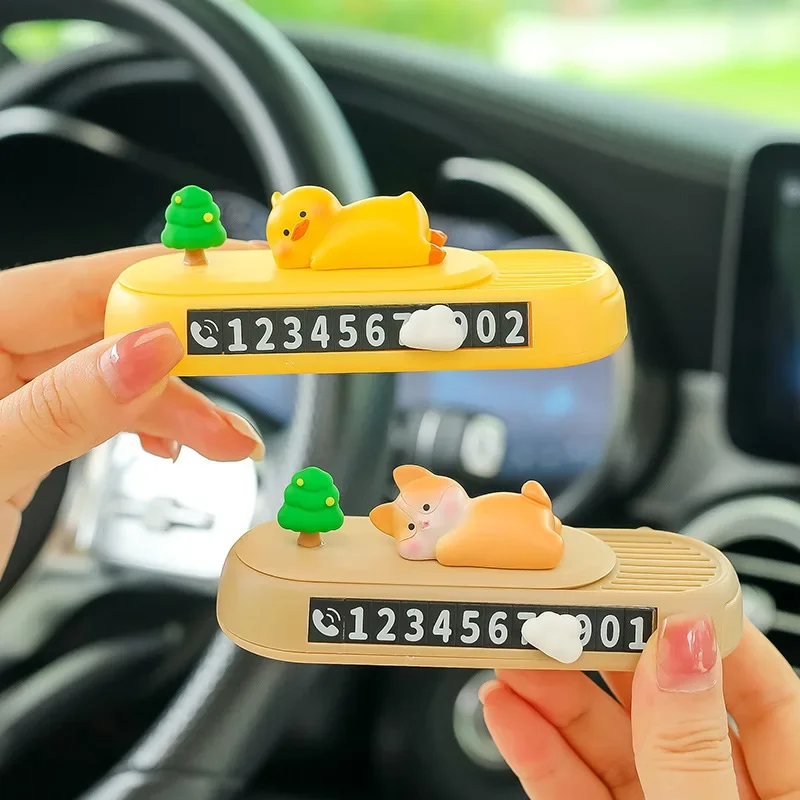 Kawaii Car Parking Sign Ornaments Cute Animal Little Sheep Yellow Baby Duck Car Interior Console Decoration Move License Plate