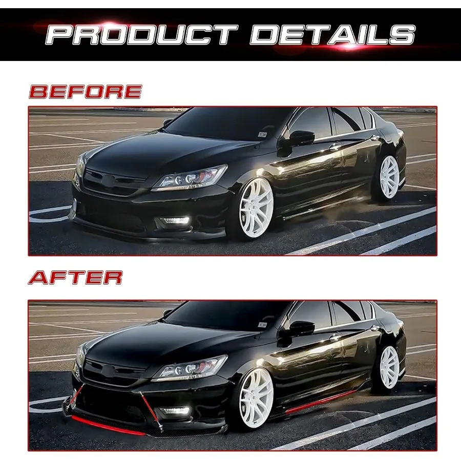 المصد الأمامي الشفاه الذقن المفسد مع 2M الجانب تنورة الجنيحات الناشرون وقضيب دعم 1013 قابل للتعديل لتناسب العالمي على معظم V #5