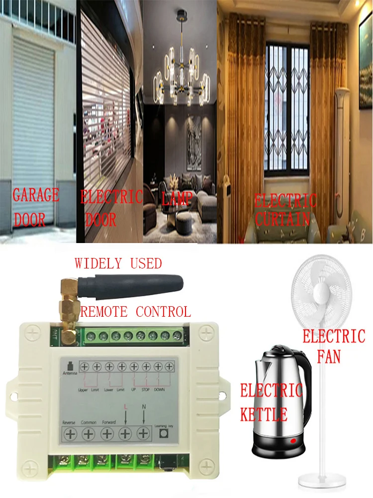 433MHz 220V Electric Door/Curtain/Shutters Limit Wireless Radio Remote Control Switch for Forward and Reverse Motors