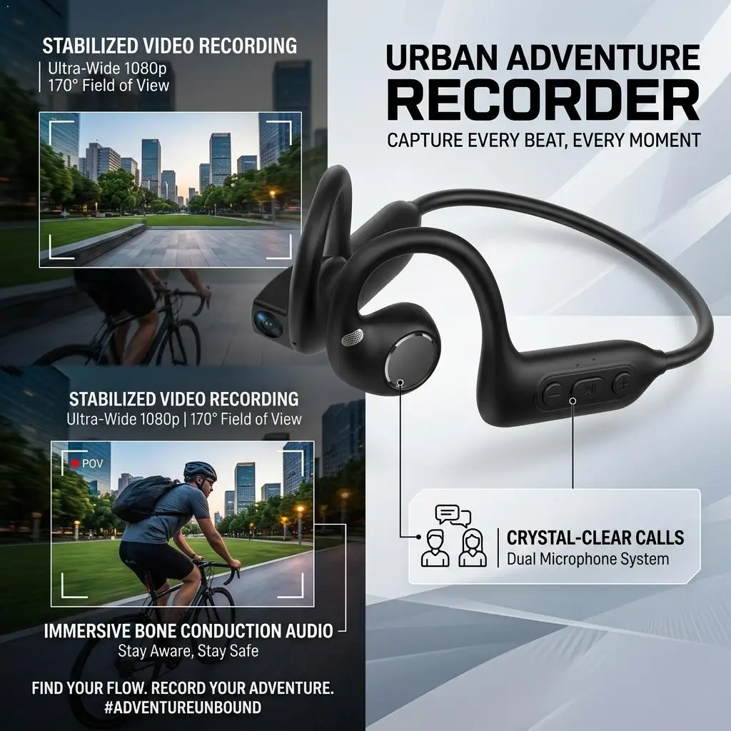 Bluetooth Headphones With Camera Shooting Translation Chat WIFI Video Recording Bluetooth 5.4 Sports Earphones With Mic New