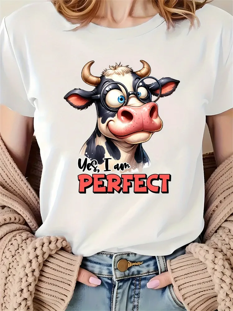 

Cute Cow Print T-Shirt for Women Spring Summer Fall and Winter Casual Short-Sleeve Crew Neck Sports T-Shirt Casual Street Style