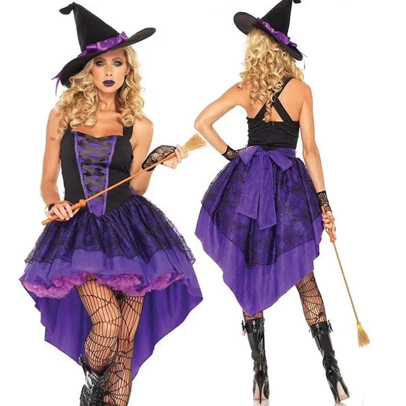 Multiple Carnival Halloween Lady Purple Elegant Witch Costume Cute Tuxedo Magic Sorceress Playsuit Cosplay Fancy Party Dress M17