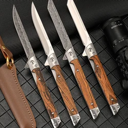 Damascus Pattern Folding Knife Multi-Purpose Outdoor Camping Quick Open Pocket Knife Stainless Steel Folding Knife