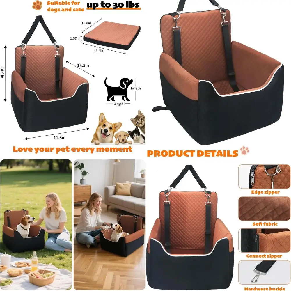 

Elevated Memory Foam Dog Seat with Detachable Washable Cushion, Safety Leashes, and Anti-Slip for Small to Medium Dogs