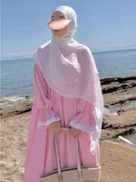 Femmes Robe de prière Abaya dentelle manches évasées Robe longue modeste dubaï Eid musulman Jalabiya Ramadan fête maroc caftan robes arabe 3