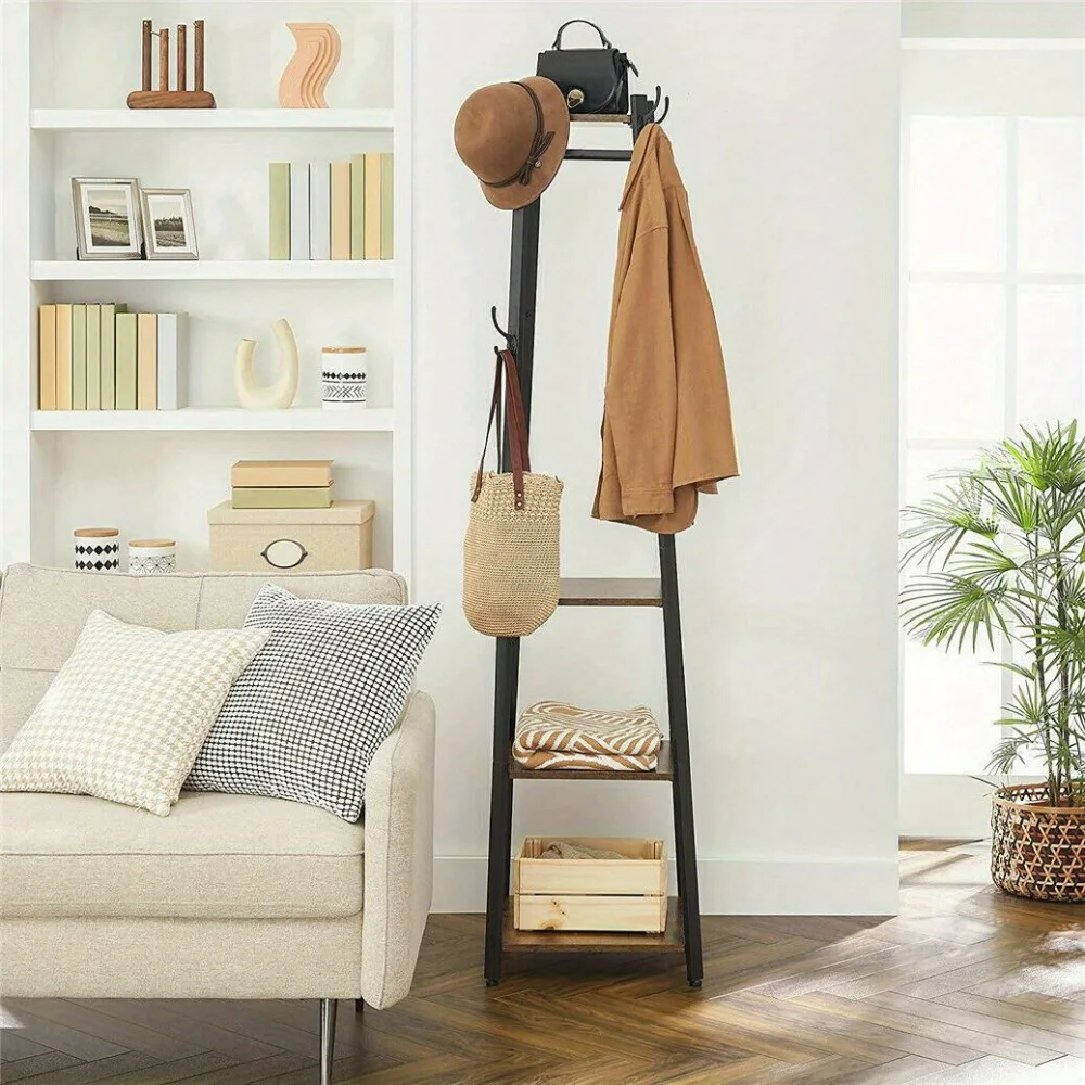 

Contemporary Coat Stand Hall Trees Free Standing Coat Rack with 3 Shelves Hook