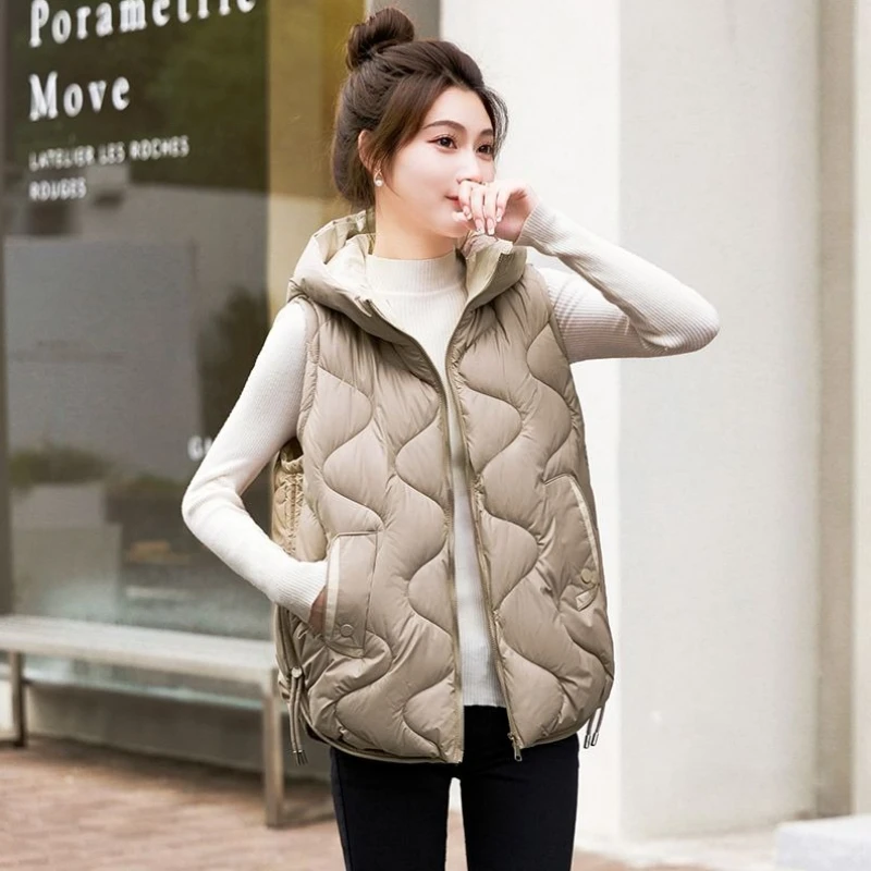 

Women's Fashion Loose Fleece Lined Puffer Vest Korean Style Short Hooded Outerwear Thickened Winter Jacket New Arrival