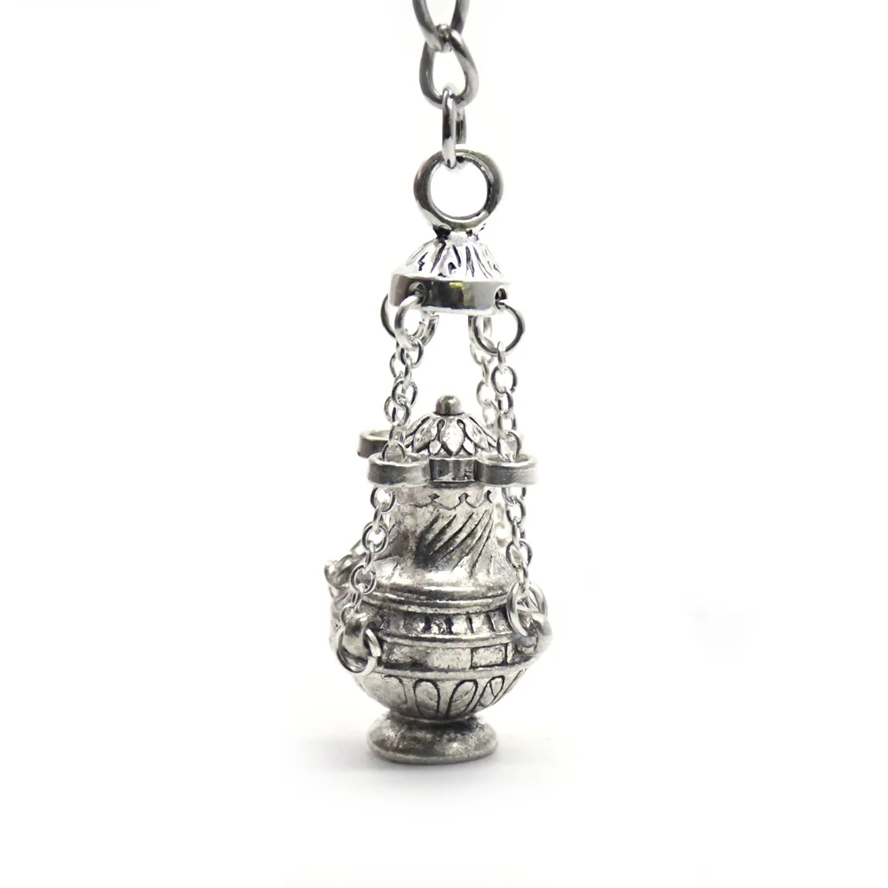 Vintage Censer Key Chain For Men Women Long Religious Metal Jewelry