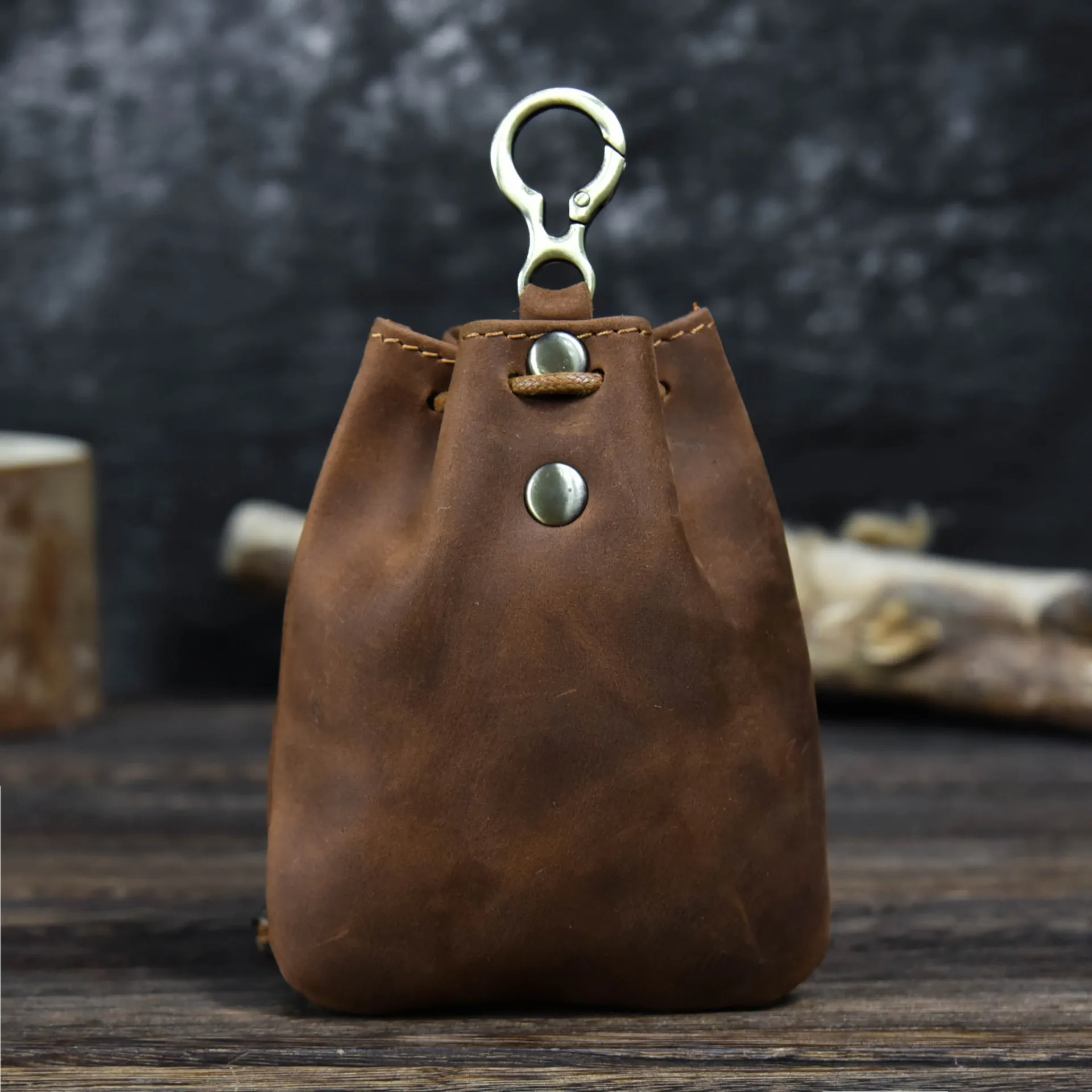 Genuine Leather Coin Purse For Men Male Vintage Original Cowhide Small Drawstring Bag Coin Pouch Key Card Holder Keychain Wallet