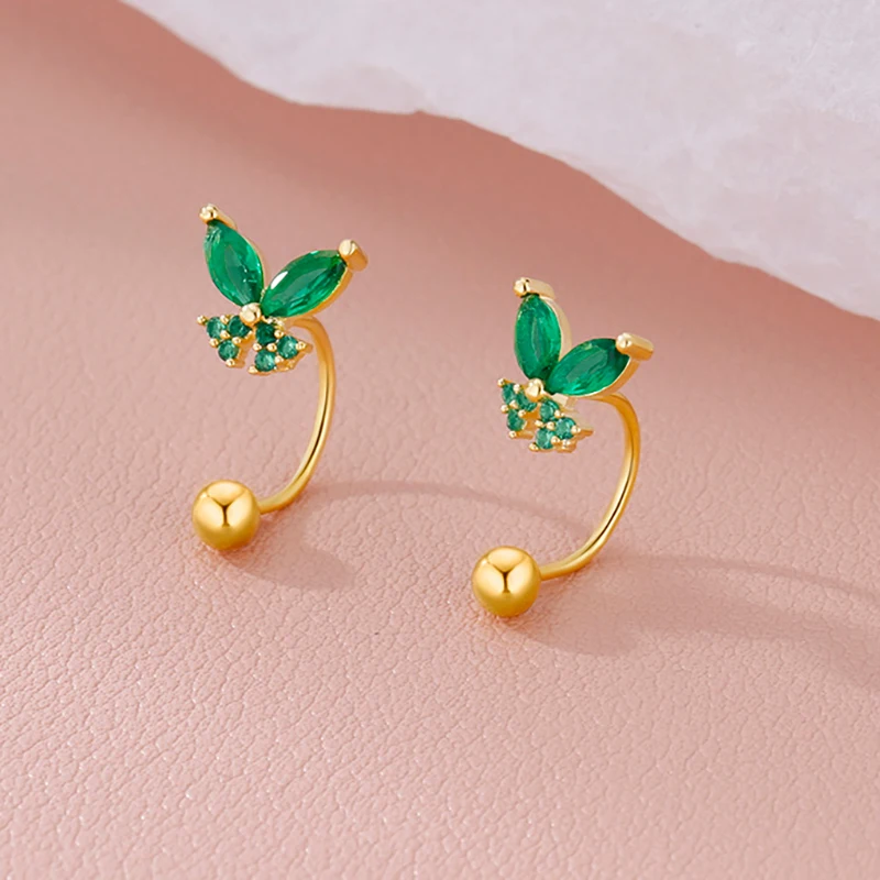 2pcs Stainless Steel Green Butterfly Stud Earrings For Women Tragus Cartilage Helix Hoop Conch Rook Daith Lobe Piercing Jewelry