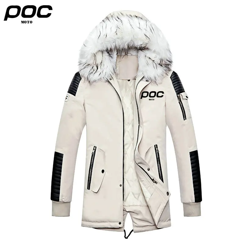 MOTO POC Men Winter Cycling Jacket Fur Collar Coat Fashion Thicken Cotton Warm Fleece Liner Jackets Mens Patchwork Casual Coat