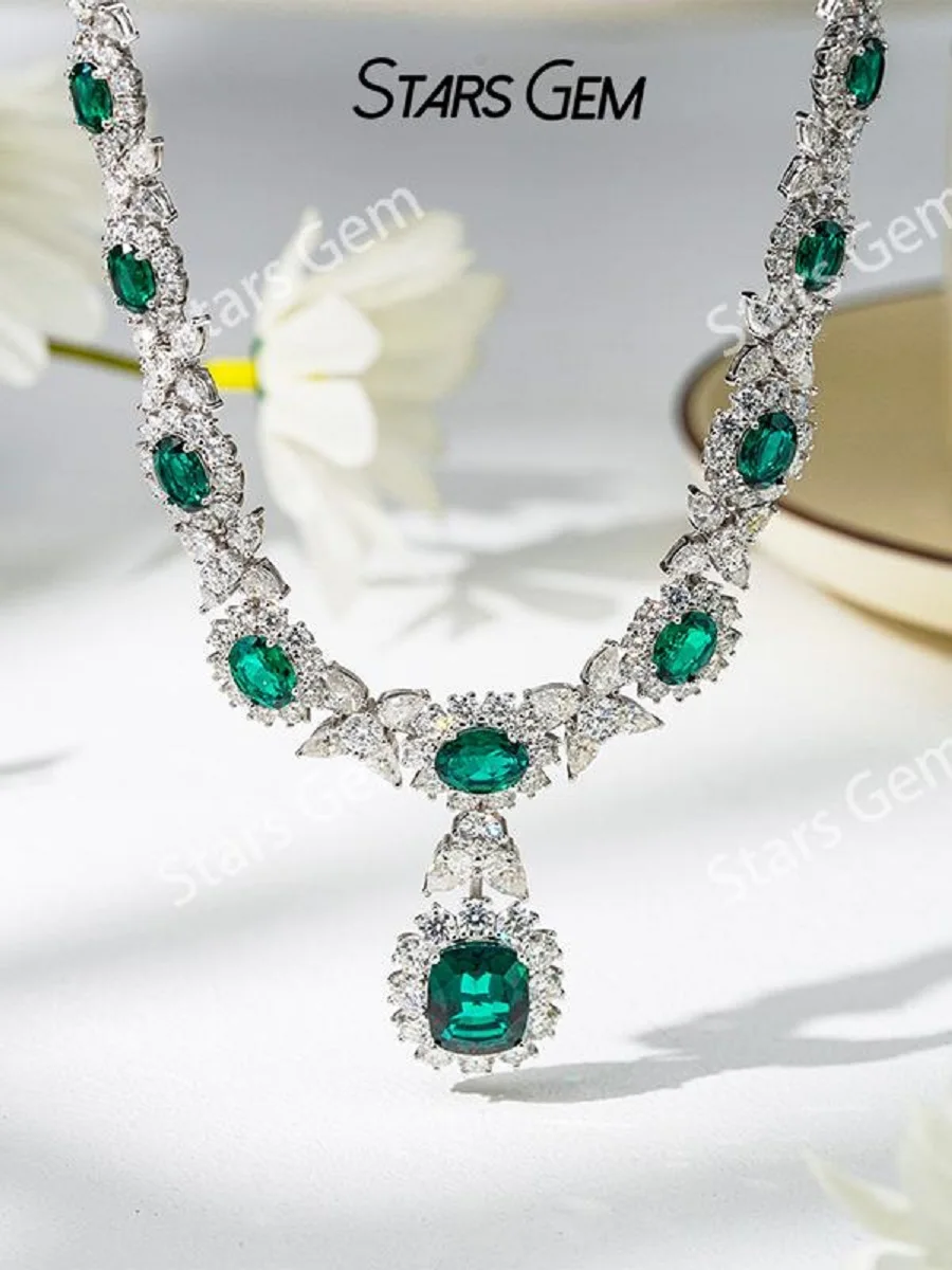 925 Sterling Silver Luxury Shine Jewelry Set Moissanite Lab Sapphire Emerald Ruby Earrings Necklace Pendant for Wedding Gift
