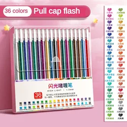8/12/24/36/48 Colors Retractable and Uncap Type Glitter Gel Pens Press Writing Pen Art Marker Coloring Drawing Office Stationery
