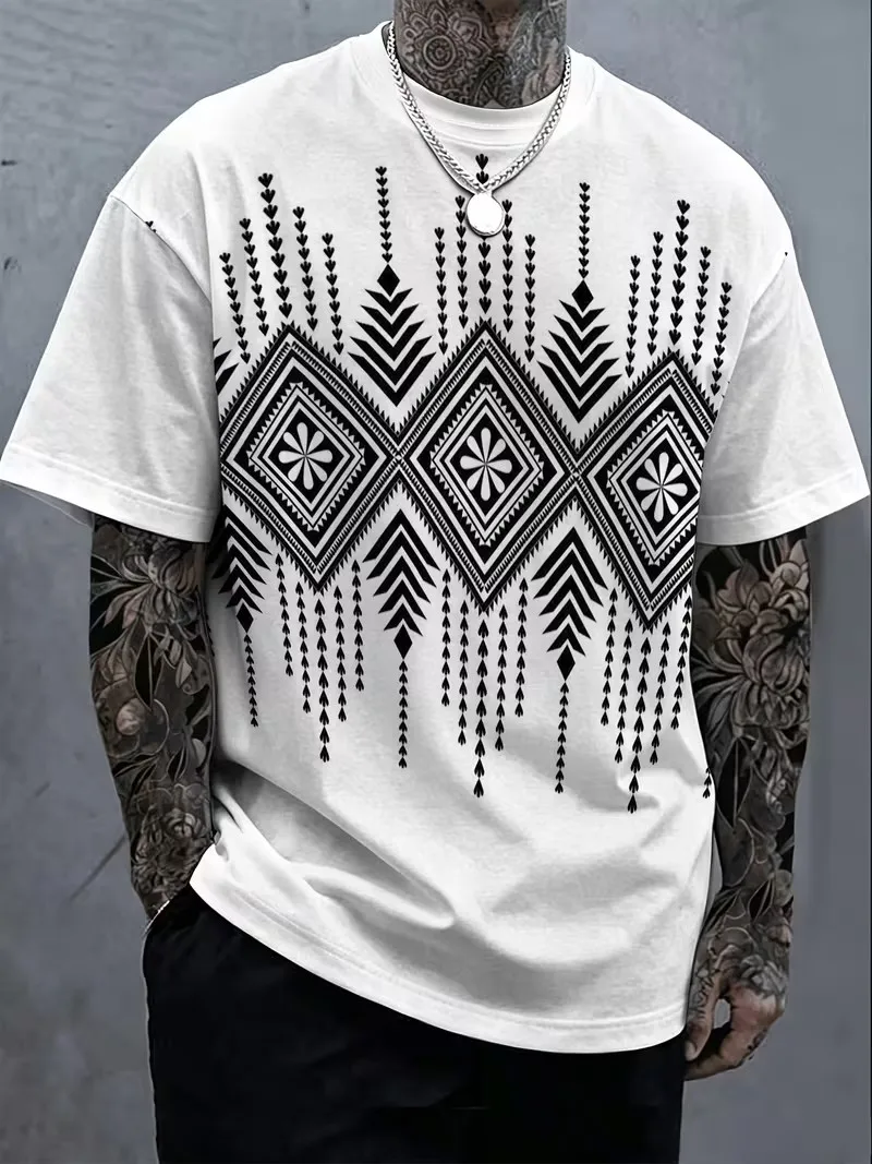 2026 summer men's new short sleeved round neck T-shirt, 3D printed simple and fashionable casual men's top