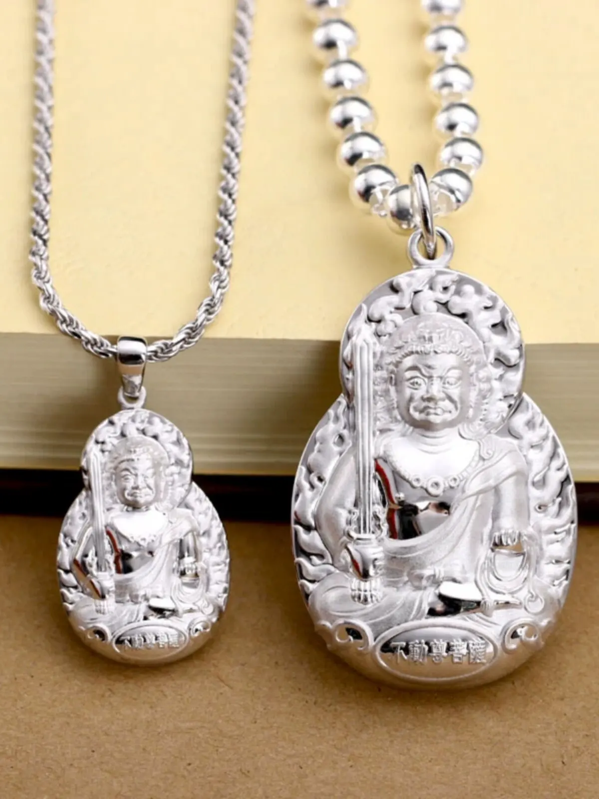 99 Percent Silver Acala Pendant Rooster Zodiac Guardian Deity Buddhist Necklace Charm for Adults, Religious Jewelry Gift