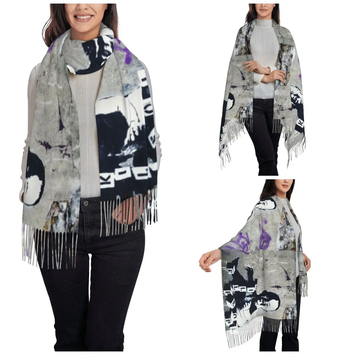 Womens Scarf with Tassel Banksy Kill People Large Super Soft Shawl Wrap Gifts Pashmina Scarves