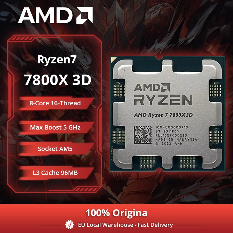 Processeur de jeu AMD Ryzen 7 7800X3D, 8 cœurs, 96 Mo de cache 3D V-Cache, socket AM5, 5,0 GHz, ventilateur non inclus