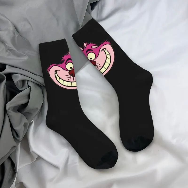 Customized Cheshire Cat Men Women Crew Socks Unisex Cute Animal Alice In Wonderland Spring Summer Autumn Winter Dress Socks