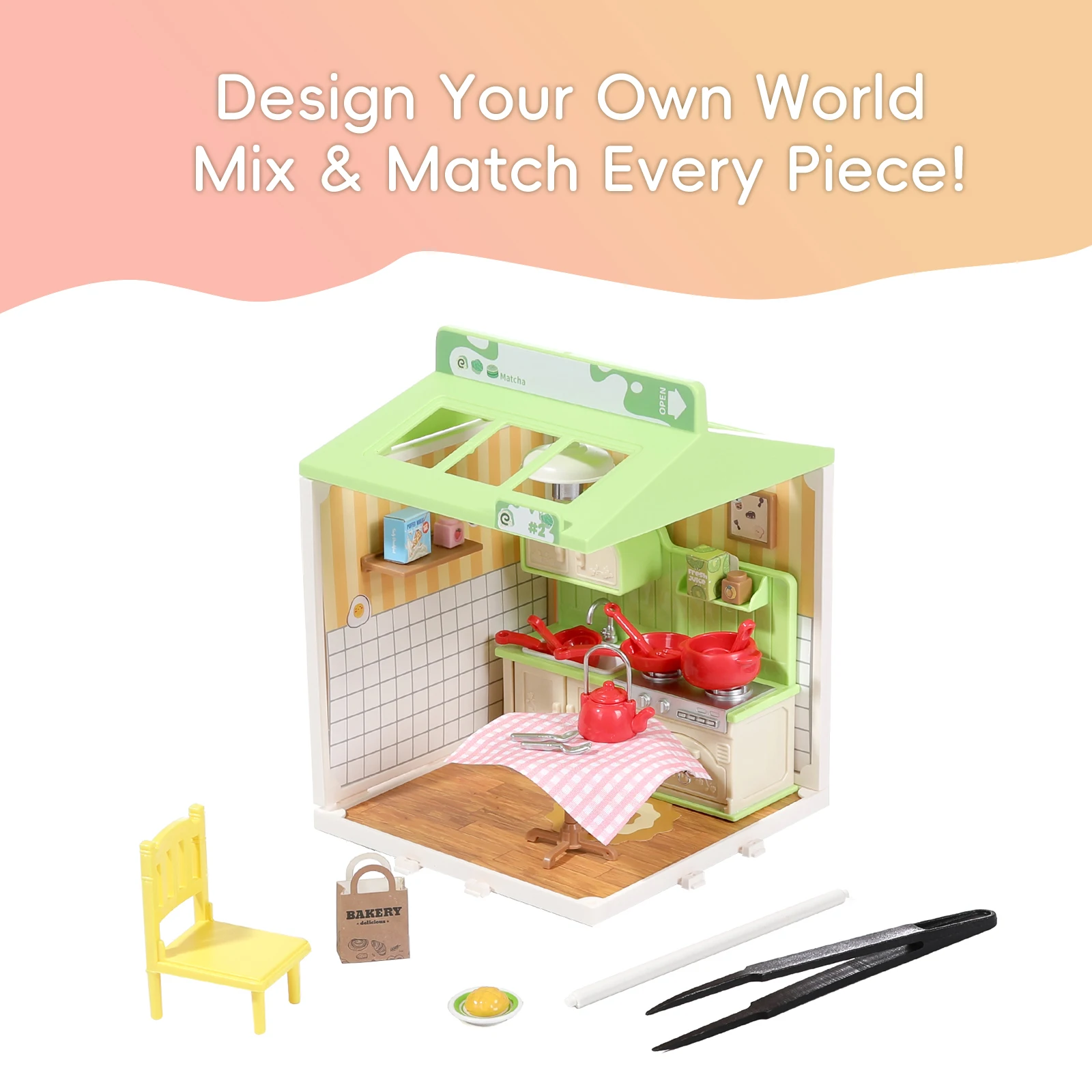 DIY miniatuur huisspeelset, speelhuisspeelgoed voor jongens en meisjes, huisscènespeelgoed, geschikt voor kinderen van 345678, meeslepend E