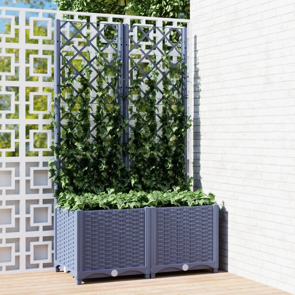 Gartenpflanzer mit Spalier, Grau, Blau, 80 x 40 x 136 cm, PP, Außendekoration, Anbautöpfe, Gartendekoration