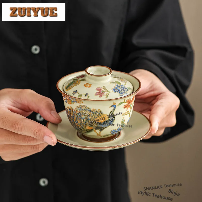 

110ml Hovering Ru Kiln Gaiwan Aesthetic Tea Tureen Tea Bowl With Lid Kit Tea Brewing Cover Bowl Tea Services Supplies Ornaments