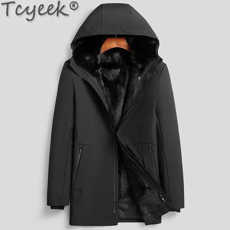 

Tcyeek Mens Real Fur Coat Winter Warm Coats Men Clothing Mid-length Men's Parka Hooded Natural Mink Fur Liner Chaquetas Hombre